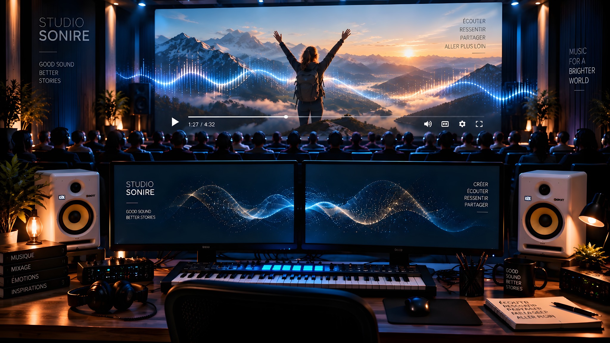 Expérience d’écoute musicale immersive dans un studio